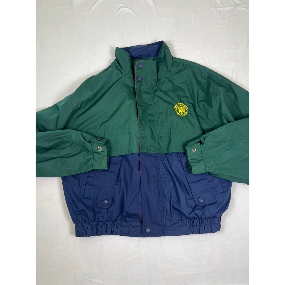 VTG Auburn Sportswear UPS Plant Engineering Jacket Men XL Green Navy Colorblock